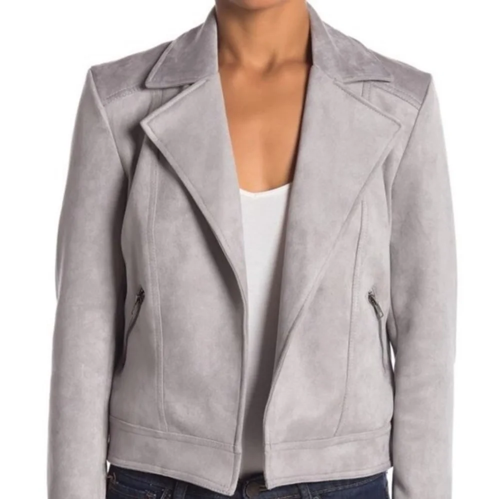Philosophy By Republic Open Front Soft Heather Grey Faux Suede Moto Jacket XL